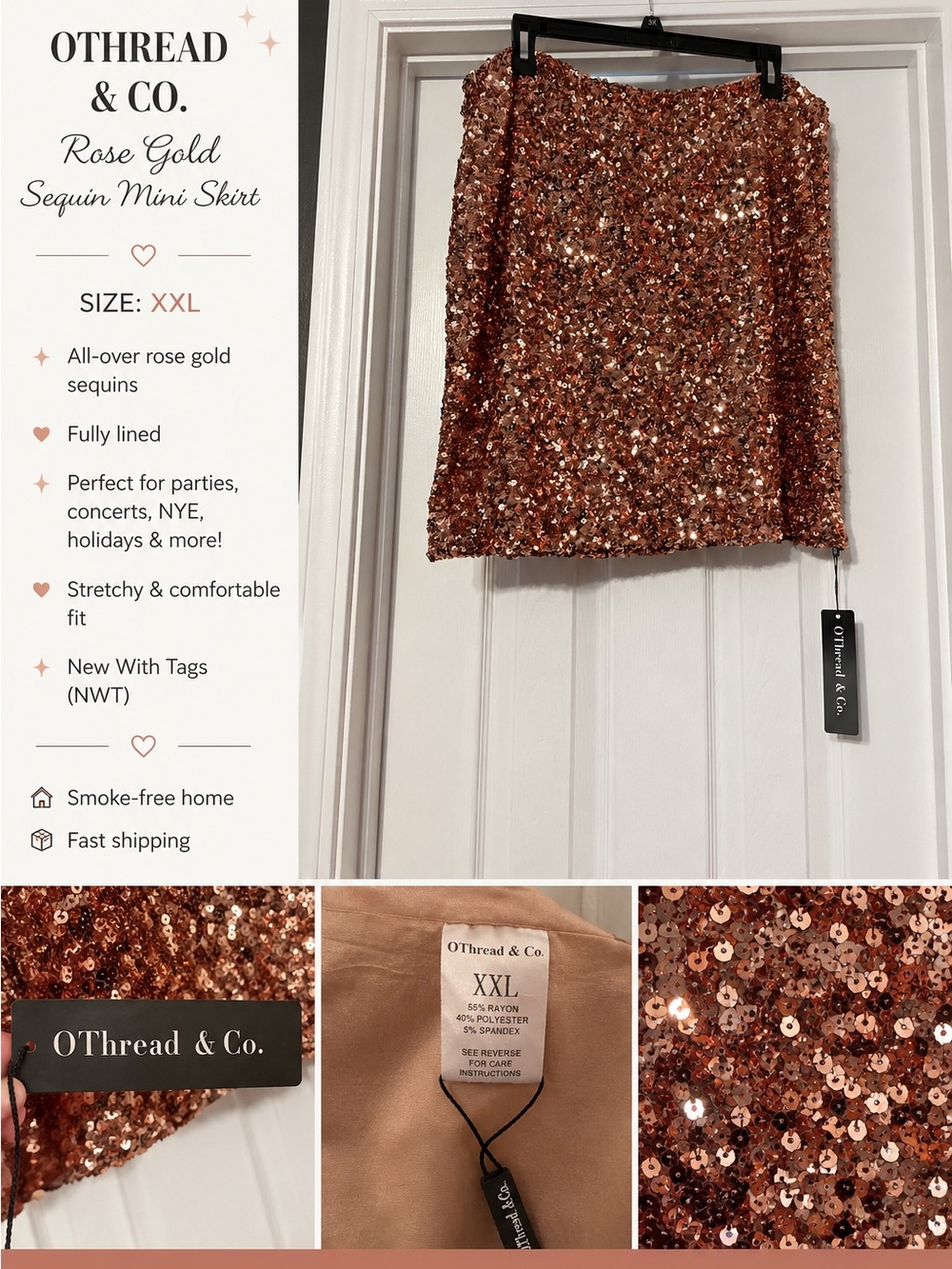 O'Thread & Co. Rose Gold Sequin Mini Skirt